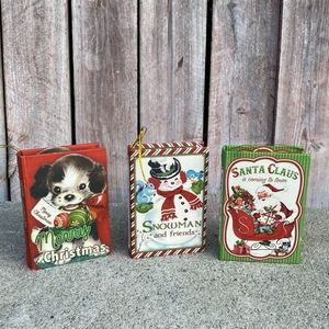 Vintage Ornament Holiday Book Display Decor Puppy Santa Claus Snowman Me…